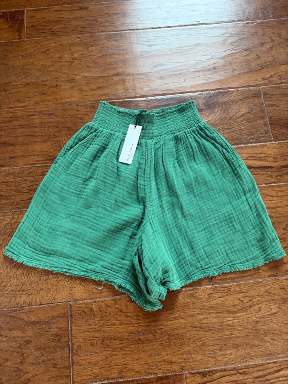 Michael Stars Green Gauze High-Waist Pull-On Shorts